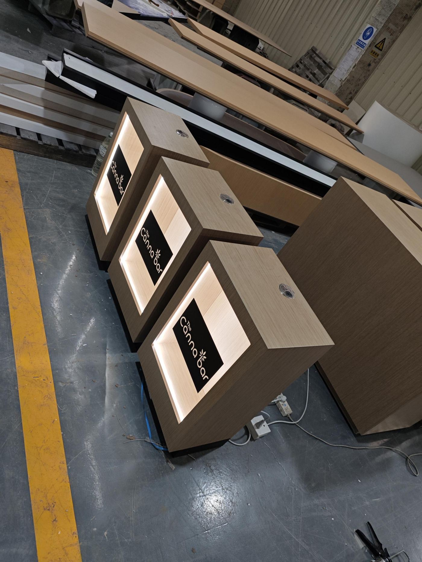 Illuminated display cases in fabrication